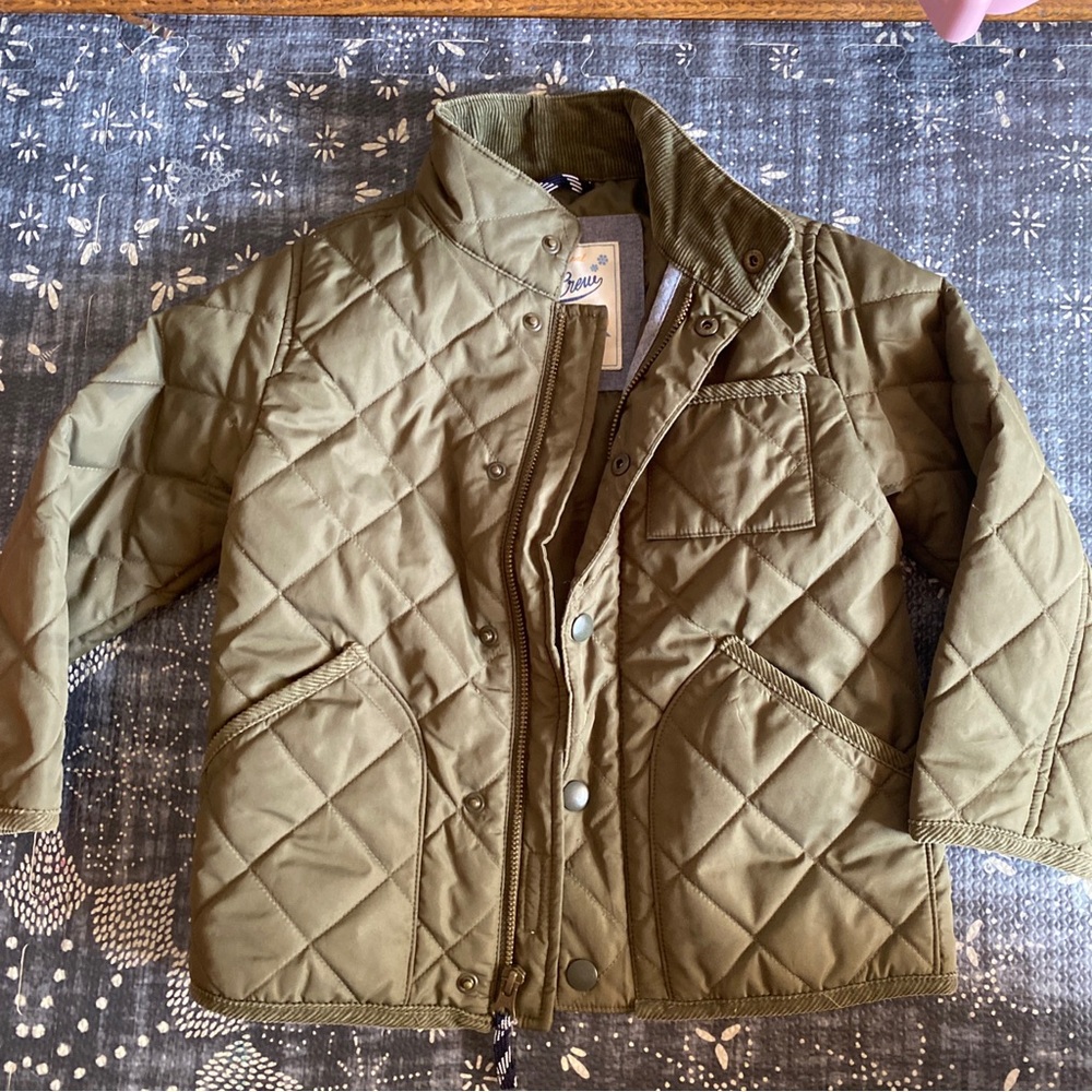 J. Crew Crewcuts Boys Quilted Field Jacket Olive XXS 2T/3T